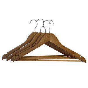 Wooden Coat Hangers With Chrome Hooks For Suits Or Dresses Vintage Set of 4